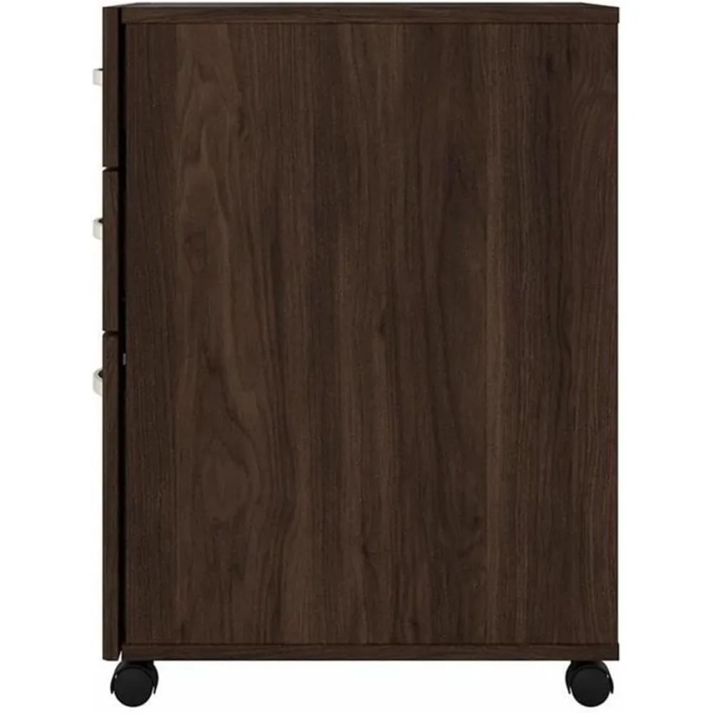 블랙 월넛 3단 서랍 이동식 파일 캐비닛 - 사무실 효율성을 위한 합성목재 보관 솔루션