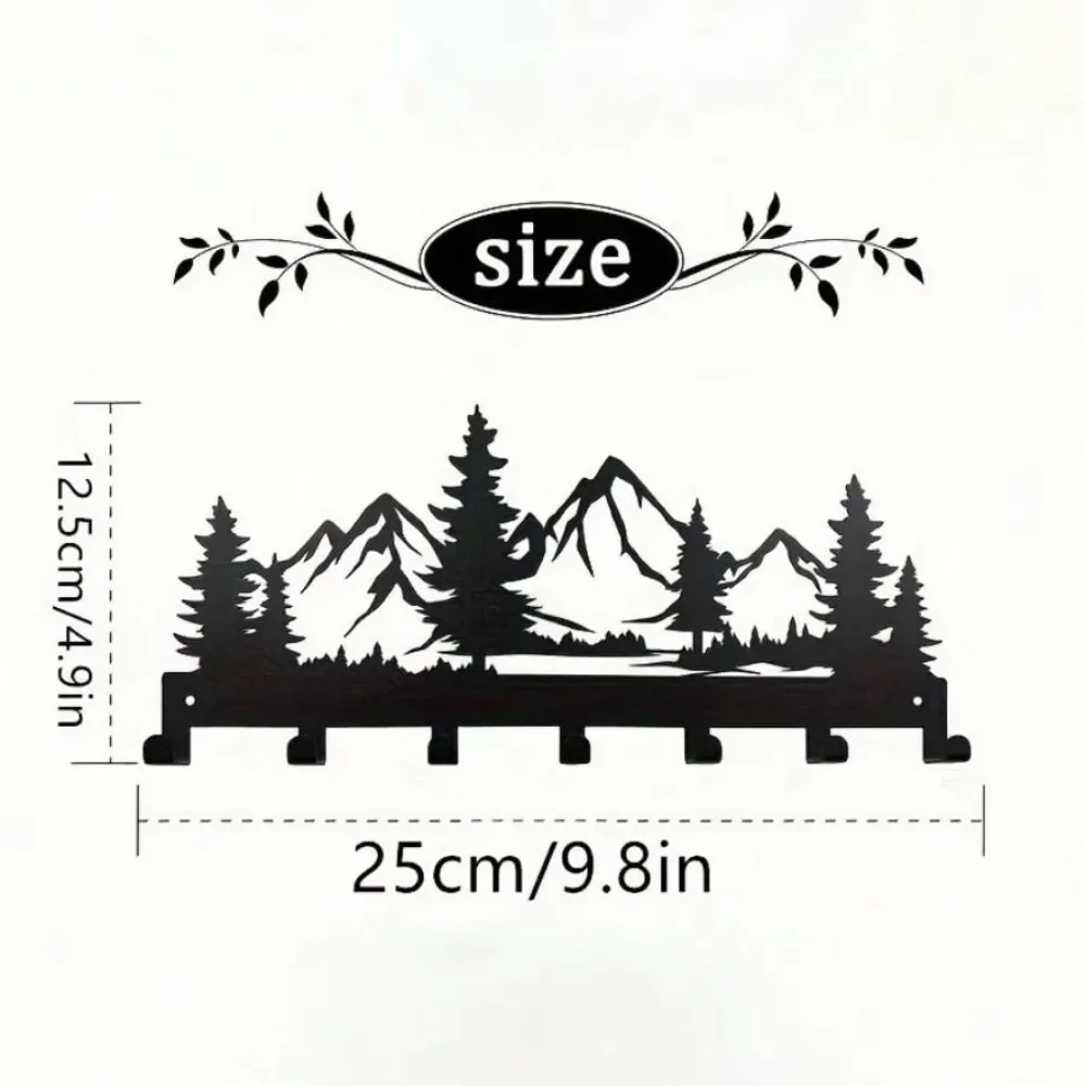 image.png CIFBUY Mountain Forest Metal Wall Art Key Holder Iron Hanging Rack For Entryway Living Room Office Home Decor