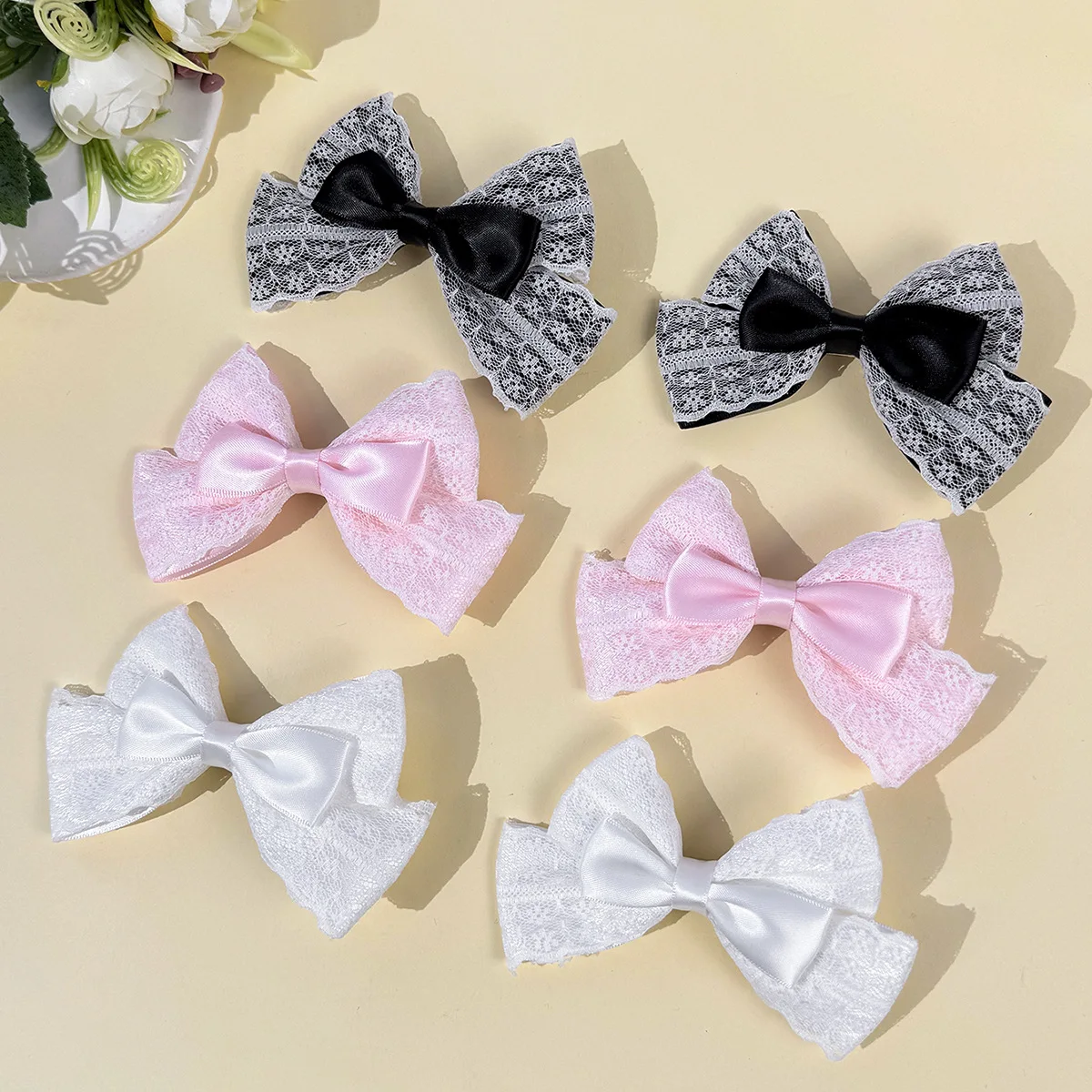 24pcs Korean Style Hair Clips Lace Ribbon Bow Floral Embroidered Barrettes Bridal Grips for Women And Girls Bulk Headwear