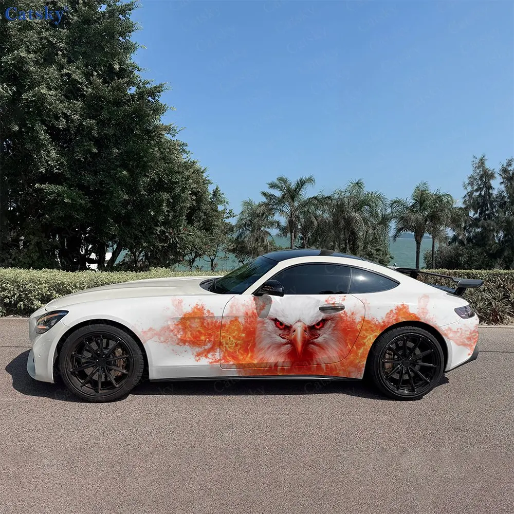 2pcs Orange Mist Sharp Falcon Face Car Side Wraps, Self-Adhesive PVC Waterproof & Scratch-Resistant Stickers, Car Accessory Gift