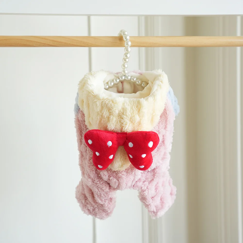 معطف جديد للخريف والشتاء للكلاب الأليفة - سترة قطنية سميكة مبطنة بالصوف مع عقدة فيونكة، تصميم بغطاء للرأس بأربعة أرجل لسيارة تيدي/بيشون #2