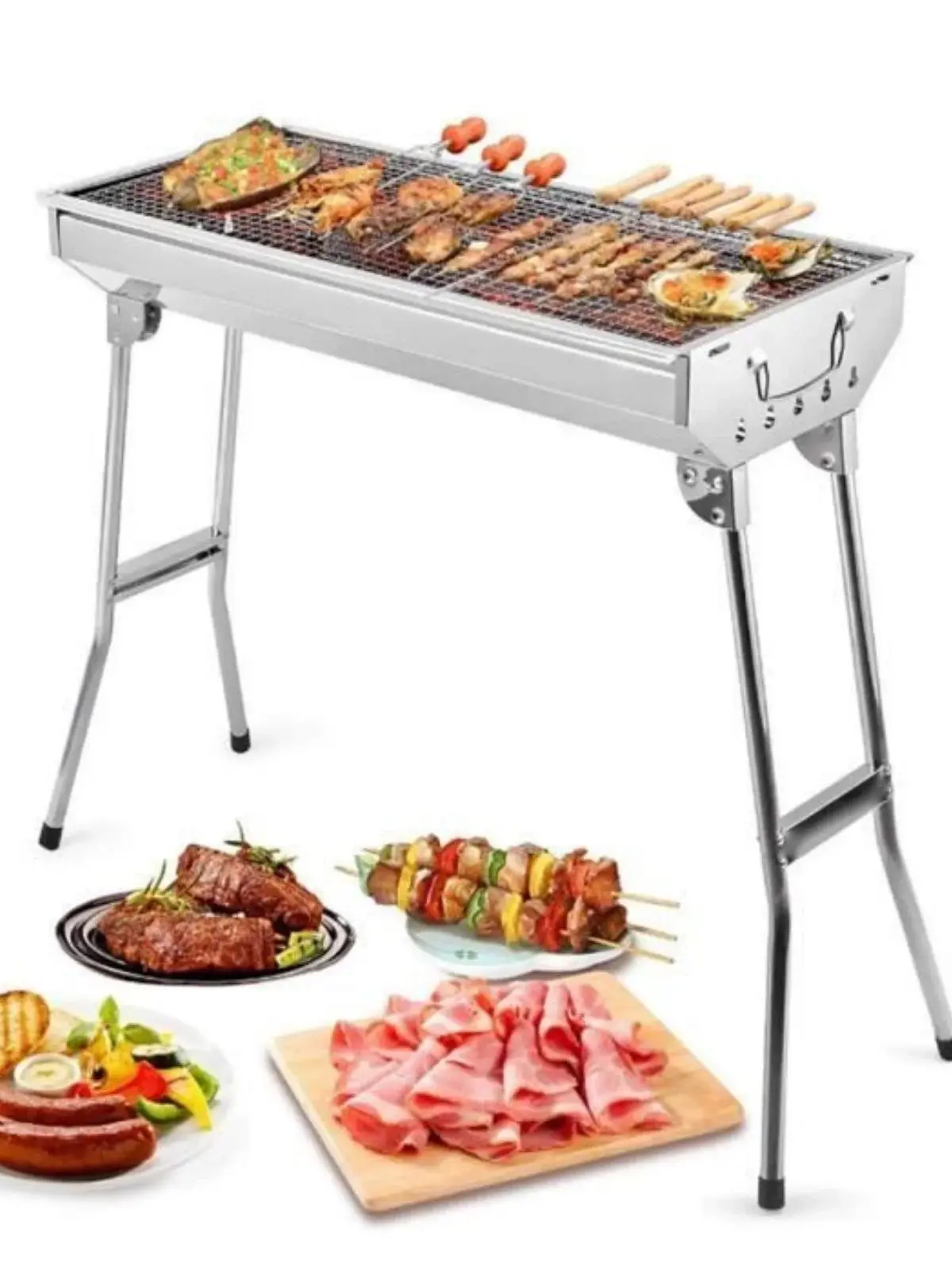 Houtskoolgrill Roestvrij staal Buiten BBQ Grill Opvouwbaar Gemakkelijk te transporteren Tuin Achtertuin Feest Picknick Reizen Buiten koken - afbeelding 2