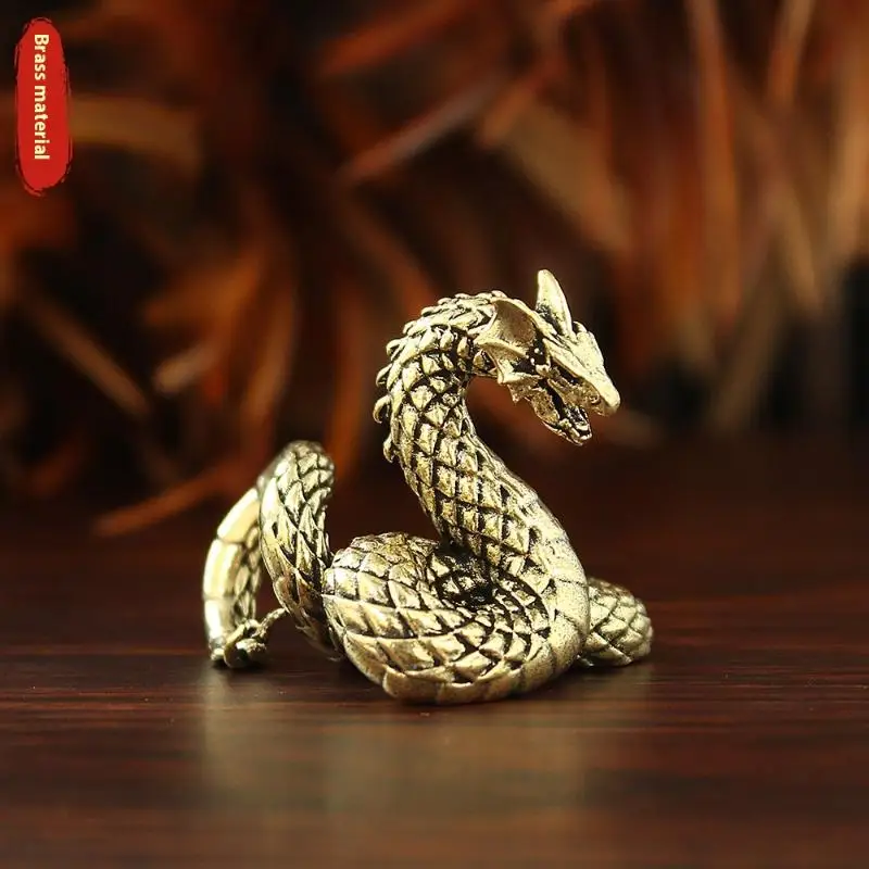 تمثال تنين مفصلي ثلاثي الأبعاد - لمسة نهائية نحاسية عتيقة مع وصلات متحركة، زخرفة مكتب سطح المكتب لديكور المنزل والهدايا