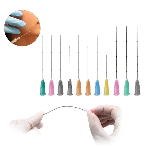 Imagen 2 del producto 50 Uds microcánula estéril 18g 21g 22g 23g 25g 27g 30g agujas de perforación de punta roma para inyección de relleno hipodérmico 25/38/50/70mm