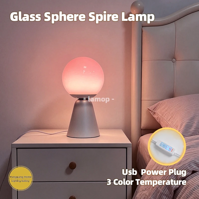 Hand Blown Murano Luna Globe Desk Lamp Macaron Cream White Tone Gentle Ambient Light Teen Dorm Makeup Vanity Table Lamp