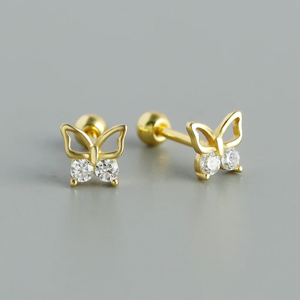 

CCFJOYAS 100% 925 Sterling Silver Hollow Zircon Butterfly Stud Earrings for Girl Ear Bone Piercing Earrings Jewelry Wholesale