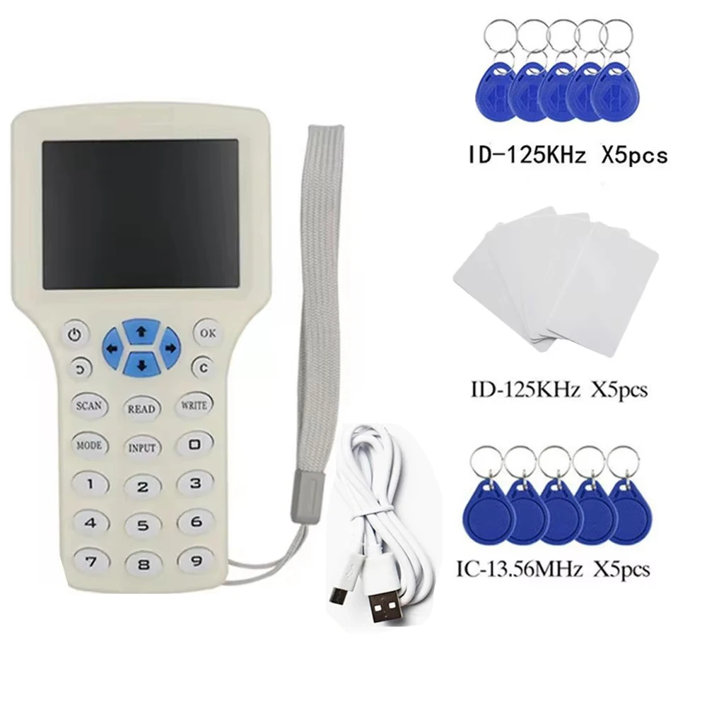 10 Frequency NFC Smart Card Reader Writer RFID Copier Duplicator 125KHz 13.56MHz USB Fob Programmer Key Card Copy Encrypted