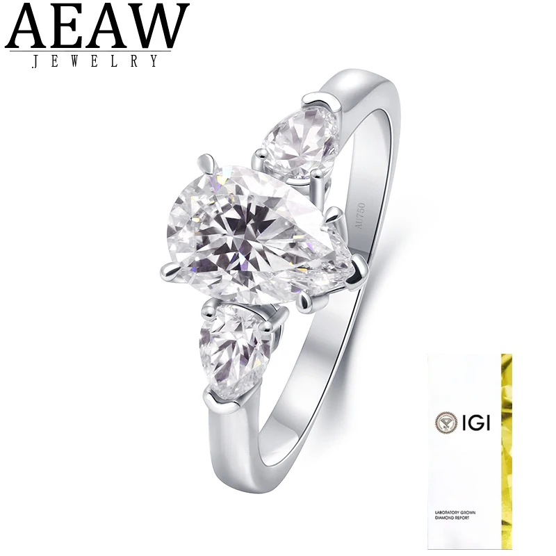 AEAW 14k White Gold Pear cut Lab Grown diamond Main diamond 3ct,side 0.5ct each CVD HPHT Diamond DEF VS-VVS