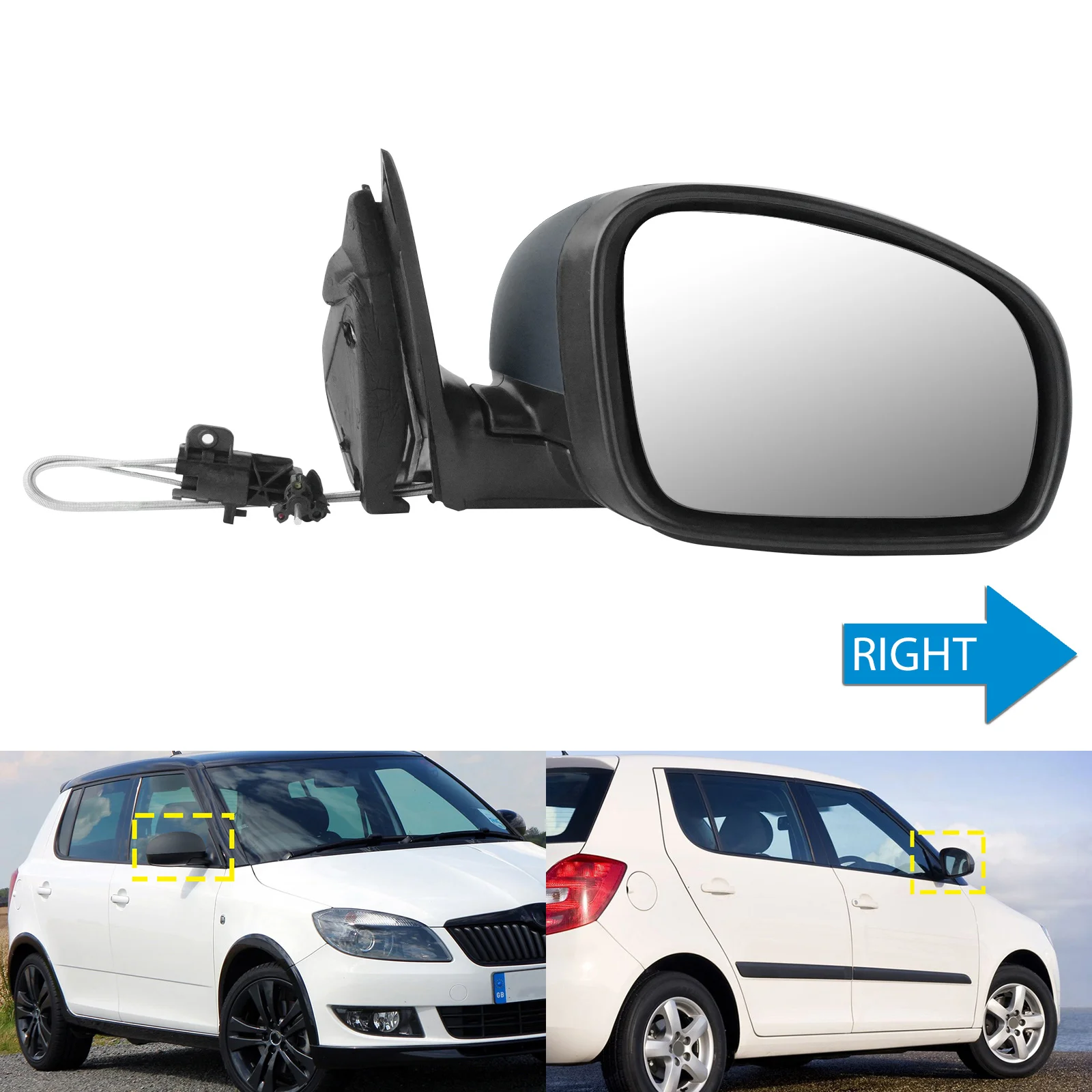 

For Skoda Fabia MK2 Hatchback 2007-2015 Right Side Wing Door Mirror Manual Cable