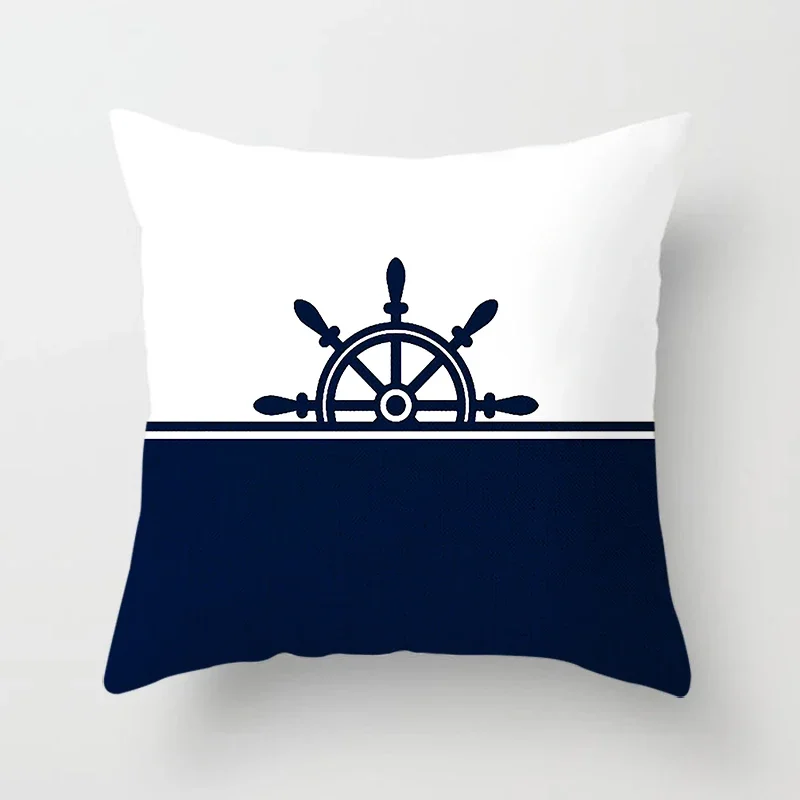 Home decor compass anchor pillow cover blue mediterranean cushion  gift sofa office  accessory ornament 45x45cm