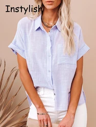 Frauen Sommer Leinen Übergroßen Shirt Vintage Harajuku Kurzarm Lose Bluse Elegante Chic Tunis 2022 Frauen Tops Streetwear