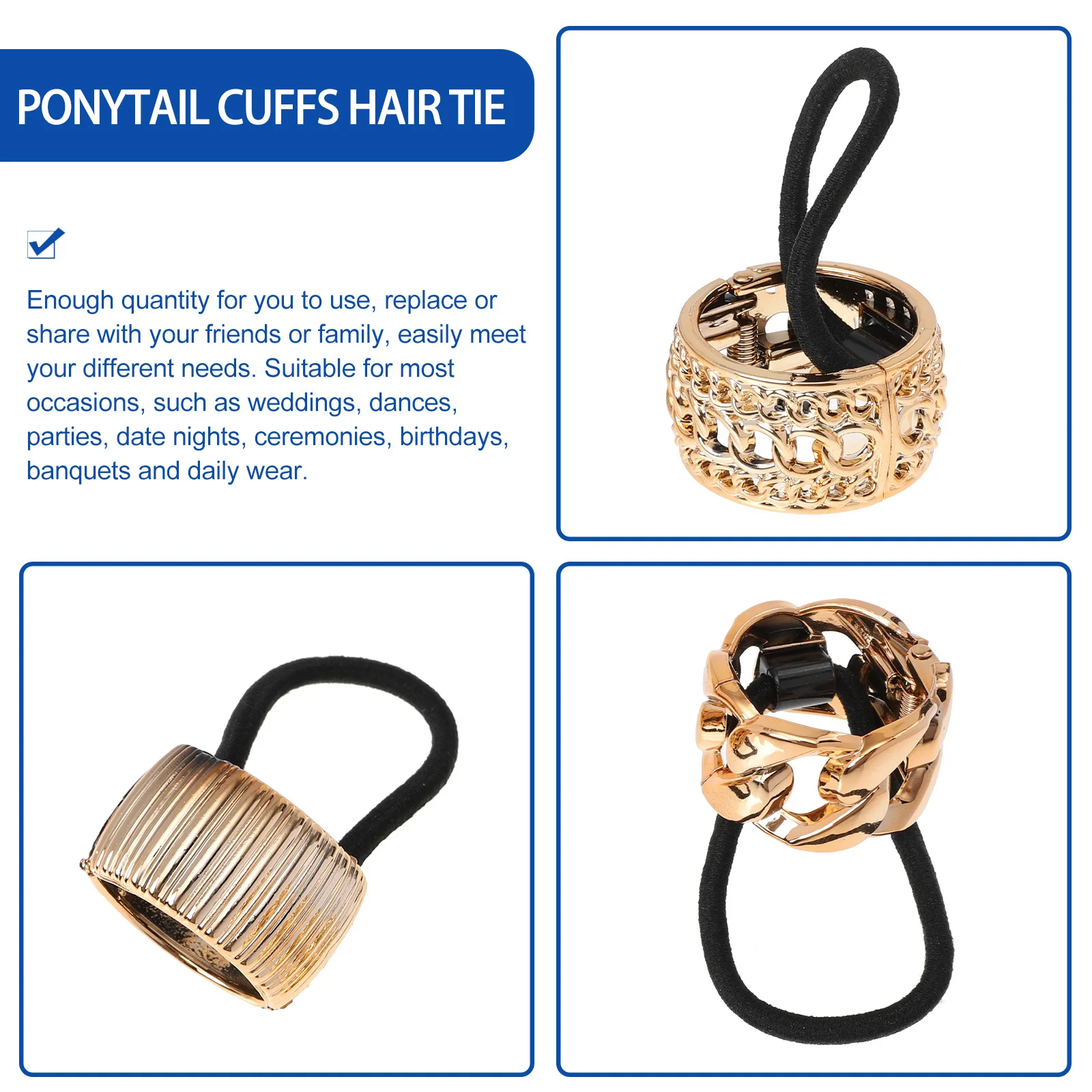 

6pcs Electroplated Ponytail Holder Band For Thin Straight Curly Styling Tool Hair Care Accessories Ponytail Cuff Hair Tie