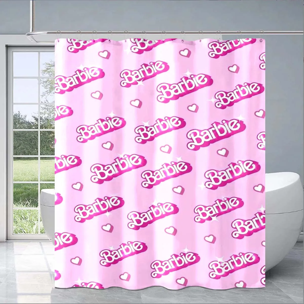 Cute Barbie Cartoon Shower Curtain 3D Printing Waterproof Bathroom Decoration Curtain Exquisite Family Gifts