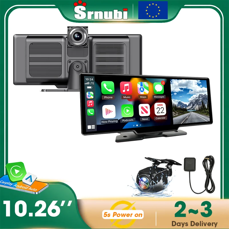 Lettore multimediale universale per auto Srnubi da 10,26 pollici, con supporto per telecamera posteriore, 5G WIFI, FM, AUX, Android Auto e CarPlay, Bluetooth 5.0, compatibile con smartphone Apple e