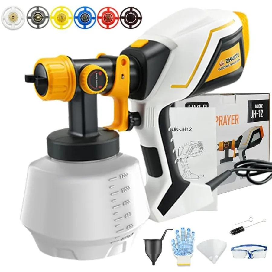 1000 W elektrisches HVLP-Farbspritzgerät mit 6 Kupferdüsen und 3 Sprühmustern, 1200 ml Behälter mit hoher Kapazität, ideal für Möbel