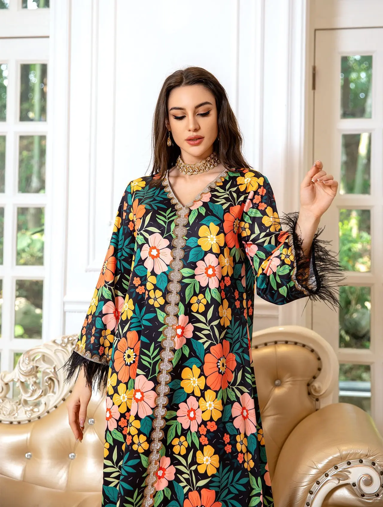 

ICCLEK Ramadan Jalabiya Women Jalabiya Eid Dress Saudi Abayas For Women Jalabiyat Ramadan 2024 Moroccan Caftan Royal Women