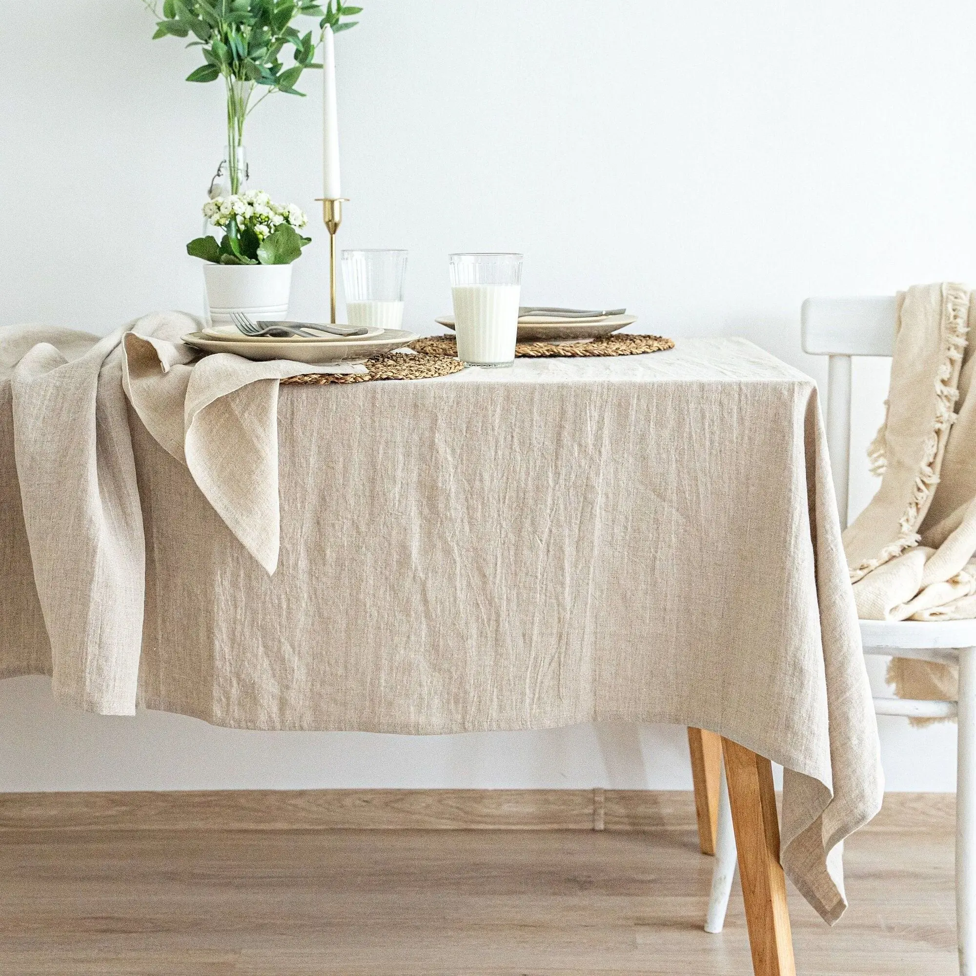 100% Pure Linen Tablecloth Natural Fabric for Kitchen Dining Room Party Holiday Tabletop Decoration Solid Color Table Cover