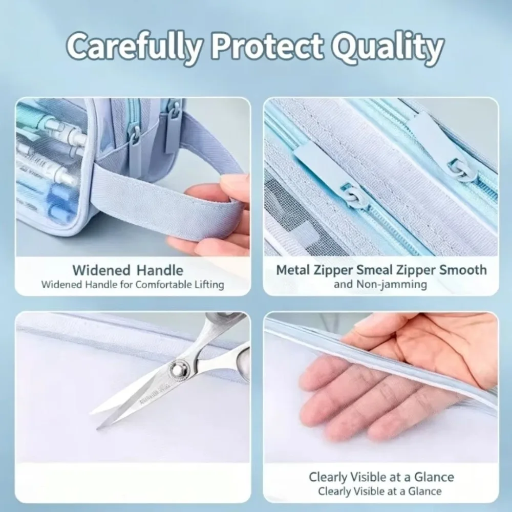 Double Layer Mesh Pencil Case Clear Transparent Exam Special Edition Stationery Storage Box Portable Design Mesh Material