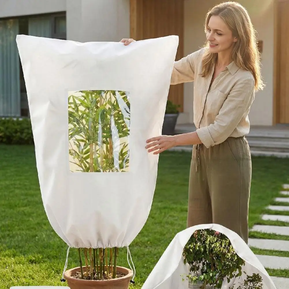 Winter Plant Protection Covers Frost Blanket for Outdoor Plants Winter Plant Cover with Viewing Window Drawstring Frost