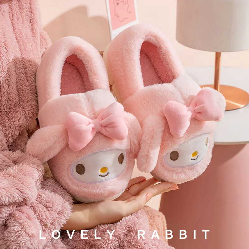 Sanrio My Melody Winter Kawaii Slippers Lovely Cotton Shoes Home Shoes Kuromi Anime Warm Indoor Shoes For Winter Girl Warm Gift