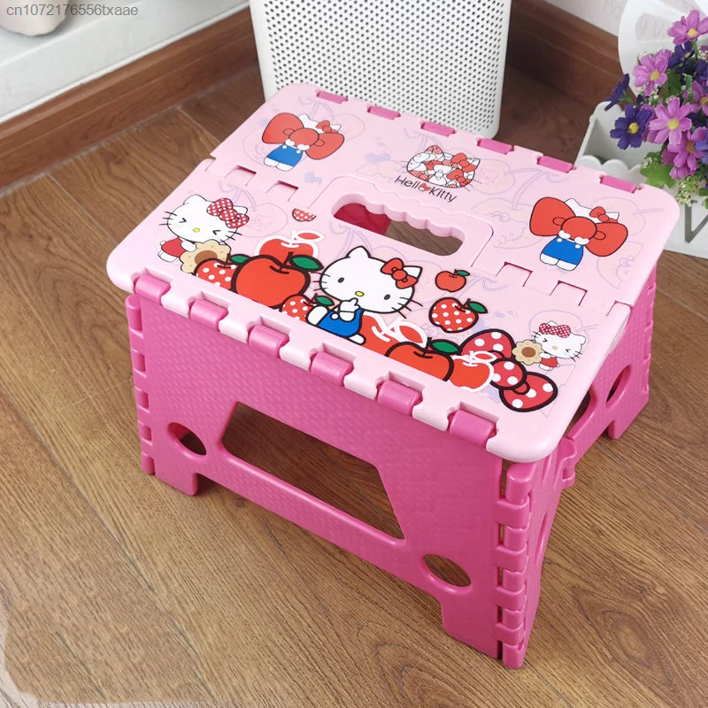 Sanrio Hello Kitty cartoon Furniture Plastic Stool Portable Folding Adults Home Outdoor Backrest Footrest Durable Small Chair