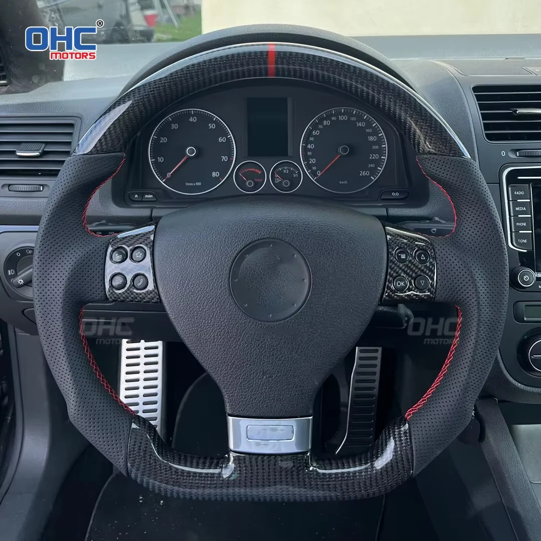 

OHC Carbon Fiber Customized Steering Wheel For VW Volkswagen Golf 5 Mk5 GTI TSI Passat Maiteng Touran Perforated leather