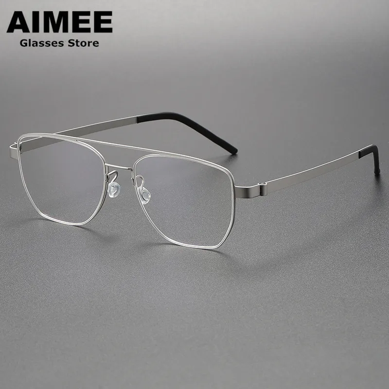 Denmark Brand Double-beam Titanium Ultralight Glasses Frame 9622 Men's Square Screwless Prescription Eyeglasses Women Spectacles