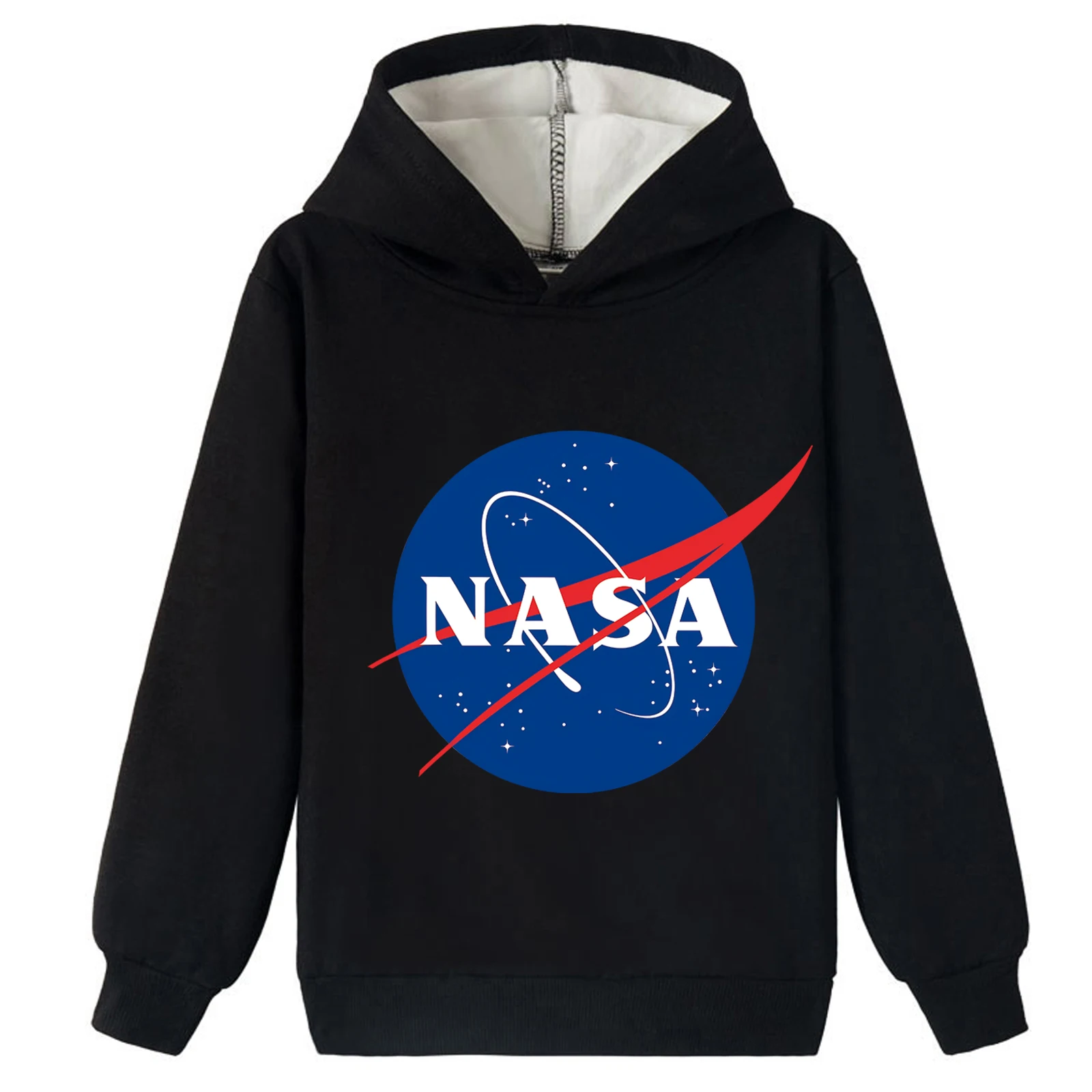 NASA ティーン フリース裏地付きプルオーバーパーカー コットン長袖トップス、冬用ソフトスウェットシャツ フード付き 2-14Y用