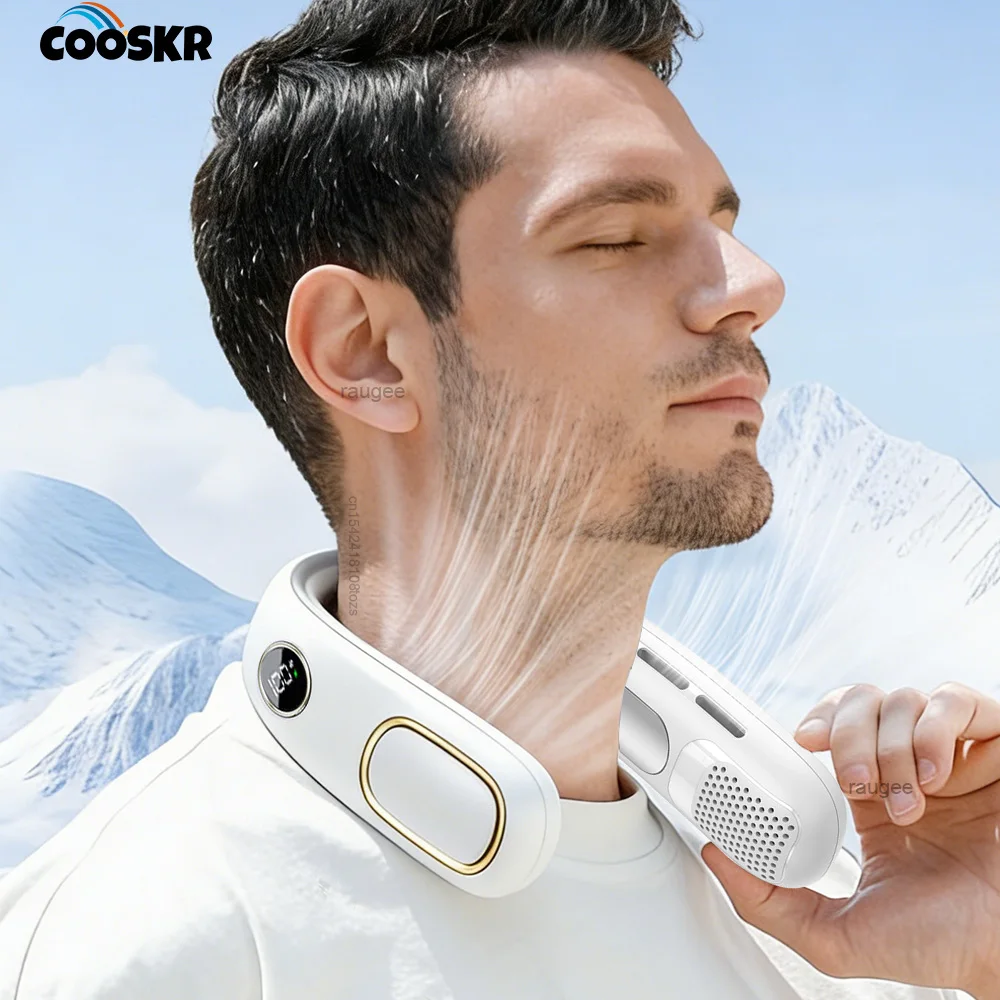 

Мини-вентилятор на шею, портативный безлопастной вентилятор, перезаряжаемый, 5 скоростей, бесшумный, с LED-дисплеем, для улицы