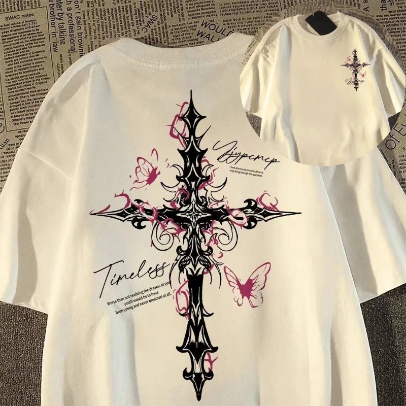 T-shirt ample à manches courtes imprimé hip-hop pour hommes et femmes, style streetwear américain pour l'été