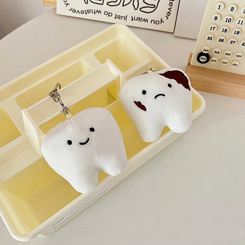 Lovely Cartoon Simulation Tooth Pendant Keychain Women Girls Bag Hanging Accessories Gift Kids Plush Toy Pendant