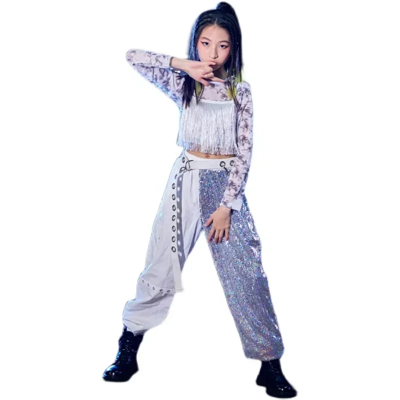 Mädchen Street Dance Anzug Kinder Trendy Coole Laufsteg Kleidung Quaste Jazz Dance Performance Anzug Mädchen Hip Hop Trendy Anzug
