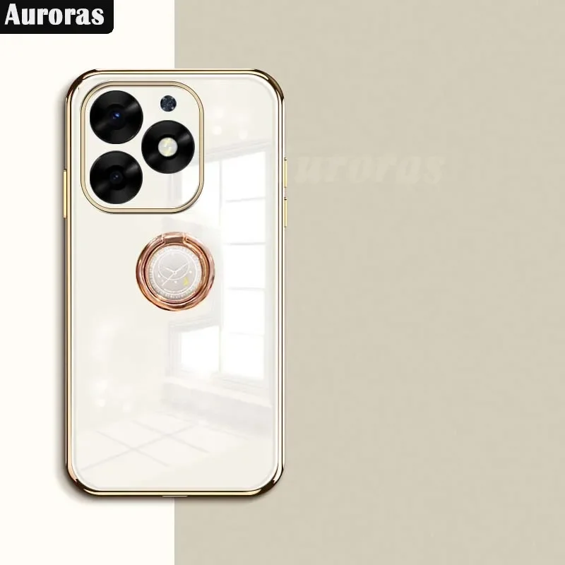 

Auroras For Tecno Spark 20 Pro Case With Ring Solid Color Electroplate Frame Silicone Shell For Tecno Spark 20C Back Cover