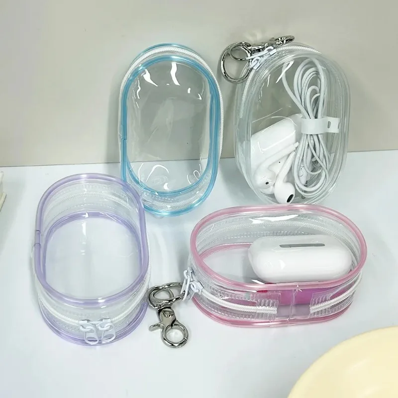 

Portable Mini Clear Zipper Storage Bag Keychain Cartoon Doll Mystery Box Organizer For Earphones Chargers Gift Bag