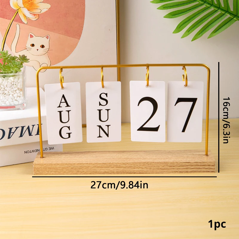 1 pc Wooden Creative Golden Perpetual Calendar, Desk Decoration, New Household Ornament