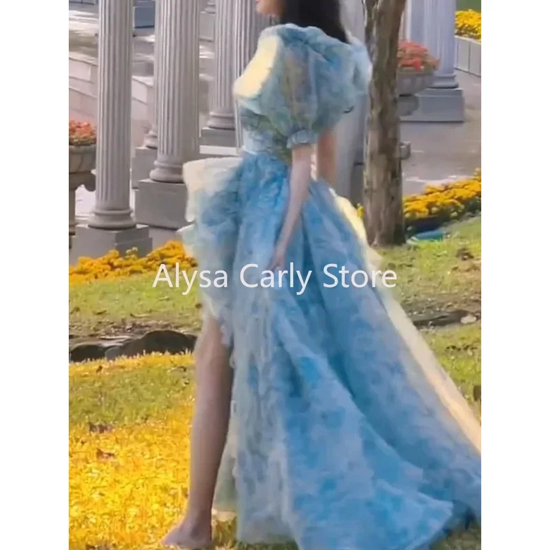 CyElegant 프린세스 플로럴 미디 드레스 여성 퍼프 슬리브 캐주얼 페어리 쉬폰 드레스 2025 겨울 저녁 한국 파티 로리타 드레스