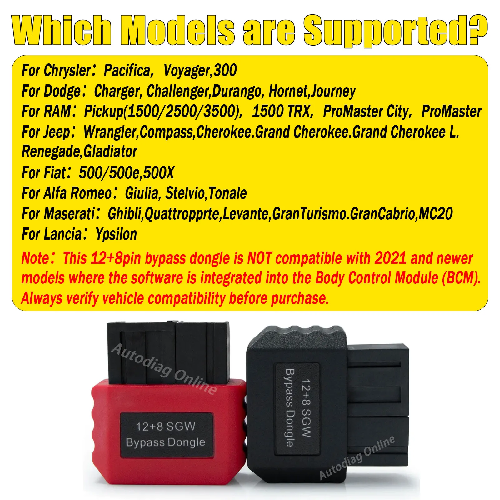 SGW Bypass Dongle For Chrysler/Dodge/Jeep/RAM/FIAT/MASERATI 12pin 8pin Security Gateway Adapter For FCA Security Gateway Adapter
