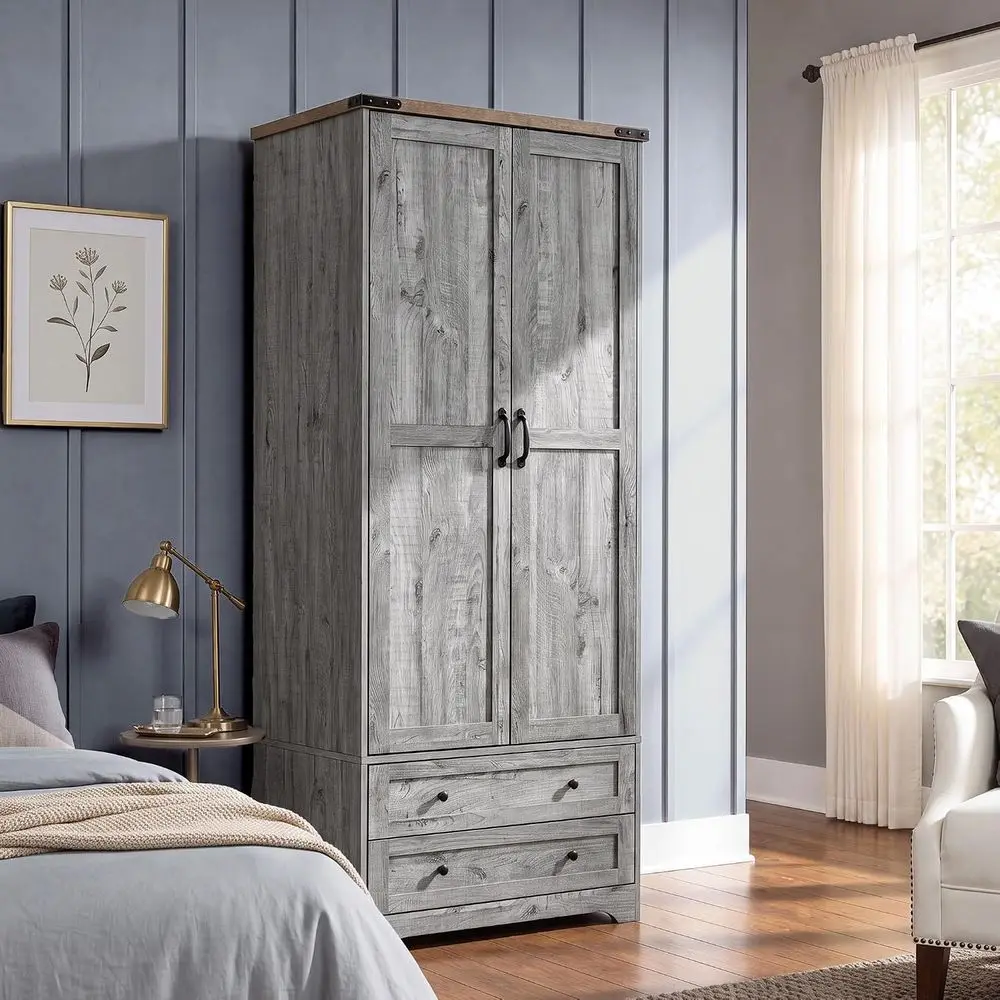 Hinoki-Toned Slate Grey Wardrobe front exterior view