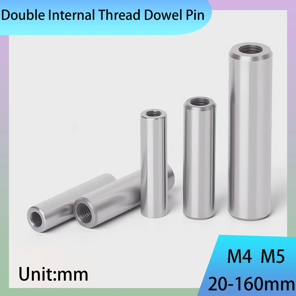 2-8Pcs M4 M5 Female Thread Double Ended Cylindrical Pin 40CR Alloy Steel Locating Dowel Pin Both Ends with Hole Length 20-160mm