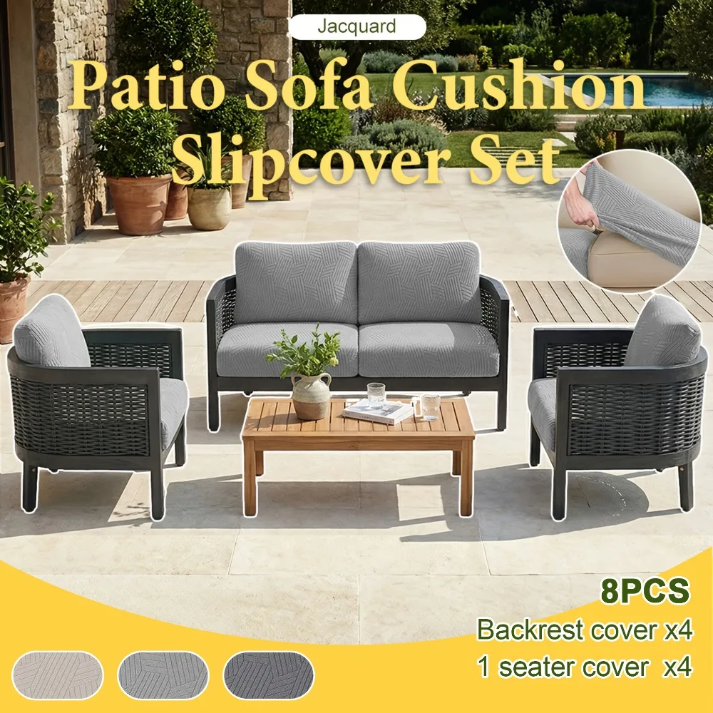 8pcs Geometric Jacquard Sofa Cover Outdoor Sofa Back Cover Seat Cushion Cover Suitable for Indoor Outdoor Sofa Decoration
