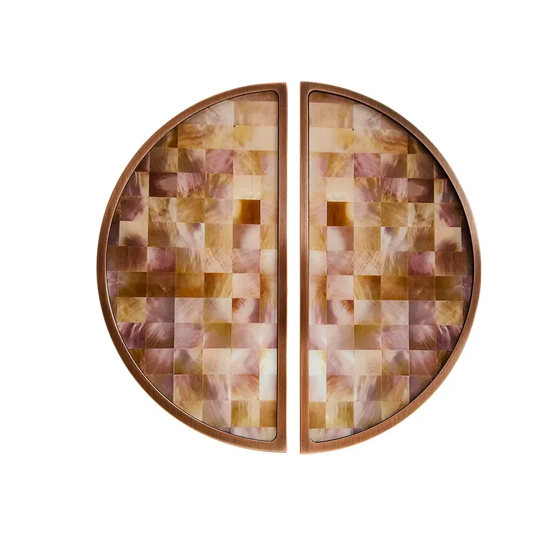 

Door handle, semicircular aluminum alloy hotel villa glass door, wooden door imitation shell handle, double door engraved