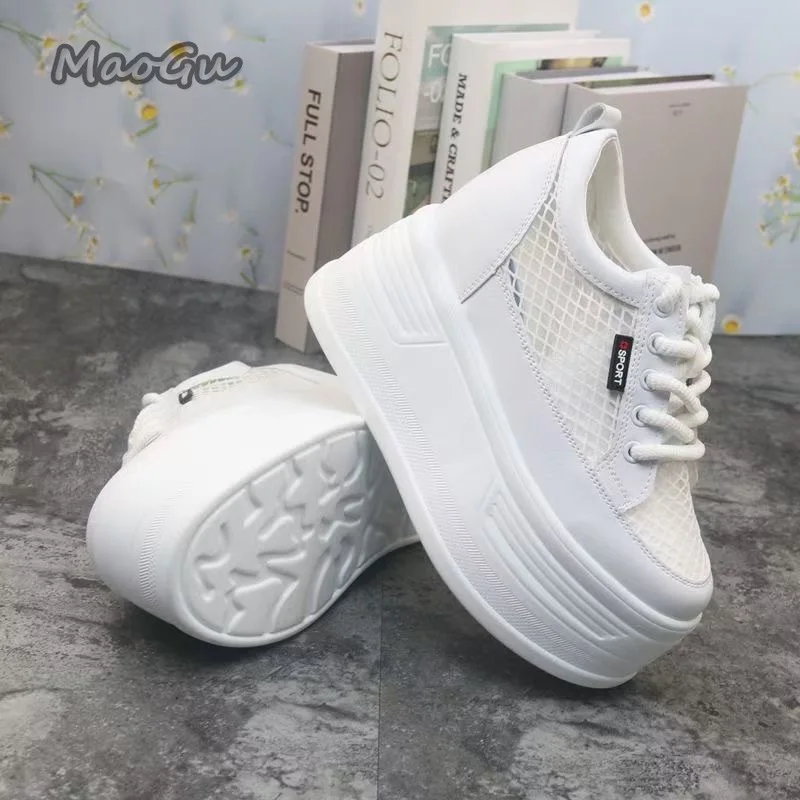 Tenis De Mujer Women's Mesh Platform Sneakers Breathable Lace-Up Hidden Wedge Shoes High Heel Chunky Casual Summer Кроссовки - view 3