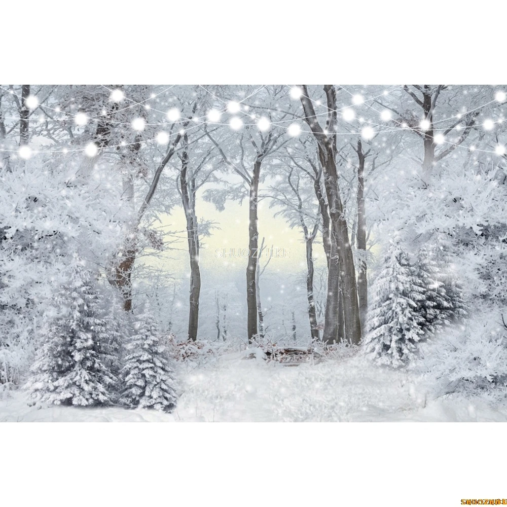 Inverno Foresta delle nevi Natura Paesaggio Sfondo Fiocco di neve Pupazzo di neve di Natale Albero di Natale Ritratto di bambino Fotografia Sfondo Decor