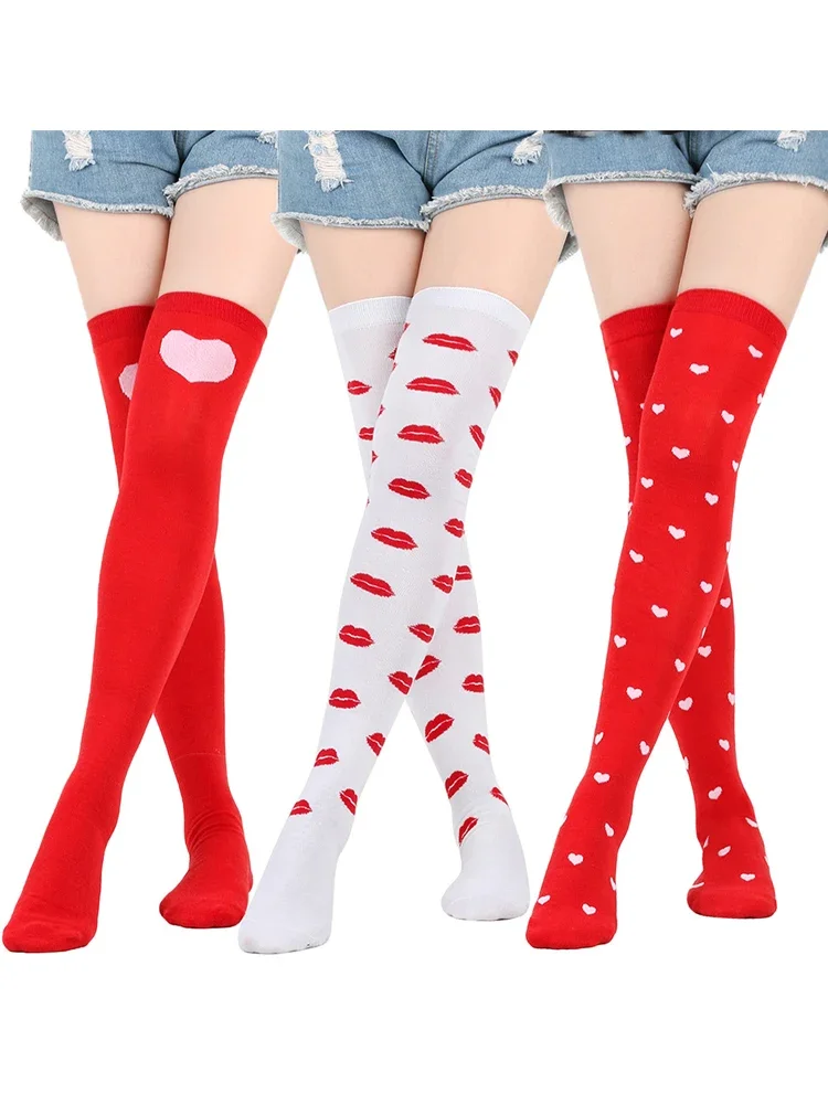 Chaussettes longues au-dessus du genou pour femmes, bas rayés en forme de cœur, amour, cuisses hautes, noir et blanc, Cosplay Lolita Harajuku Y2k
