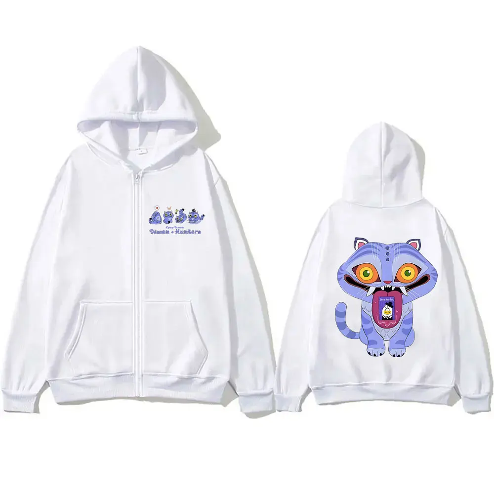 Kpop Demon Hunters Derpy Tiger Zipper Hoodie Men Women Fashion Cartoon Trend Zip Up Hoodies Male Vintage Casual Fleece Jacket