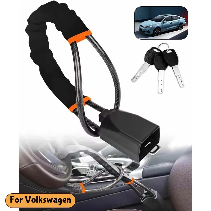 For Volkswagen Car Steering Wheel Lock Steel Rope Anti-Theft Lock With Seat Belt Socket Vehicle Security Locking System