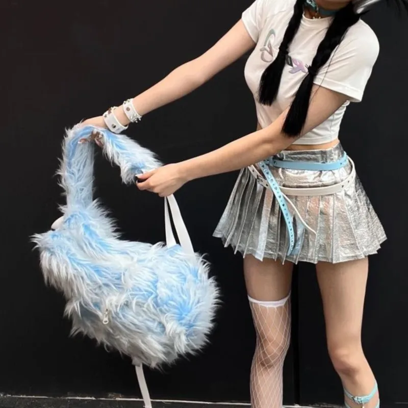 JIAERDI حقيبة ظهر طويلة من القطيفة باللون الأزرق الجليدي للنساء ناعمة ذات سعة كبيرة حقيبة ظهر للرجال حقيبة مدرسية عصرية للسفر في الهواء الطلق جديدة