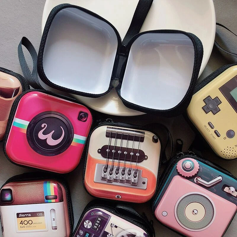 Creative Retro Tinplate Square Coin Purse Mini Zipper Wallet Record Tape Earphone Pocket Storage Box For Women Girl Coin Bag