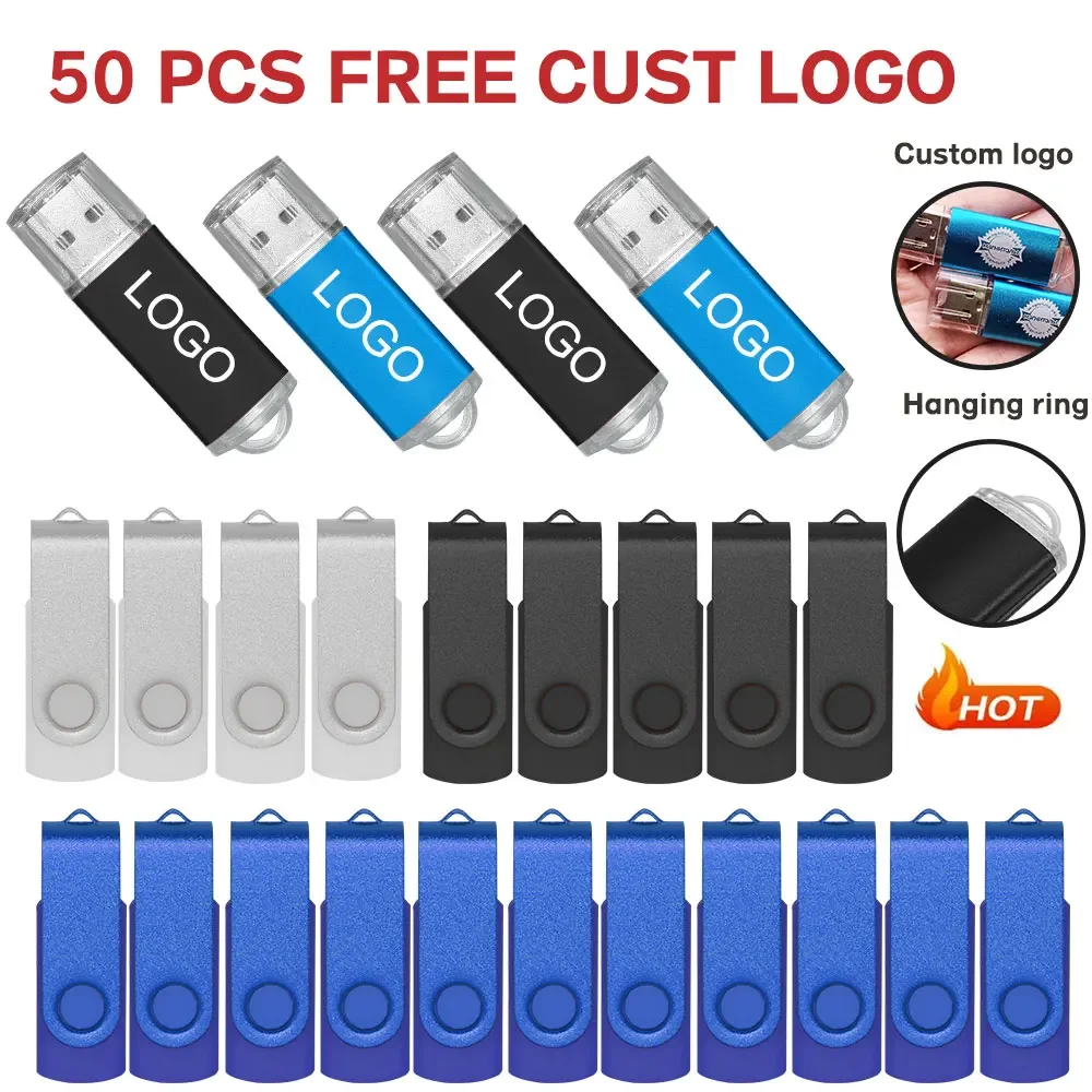 

50pcs/lot Free Custom Logo Metal Pendrive 2gb 1gb Business Gifts USB 2.0 Flash Drive 128mb 512mb 4gb Memory Stick Publicity