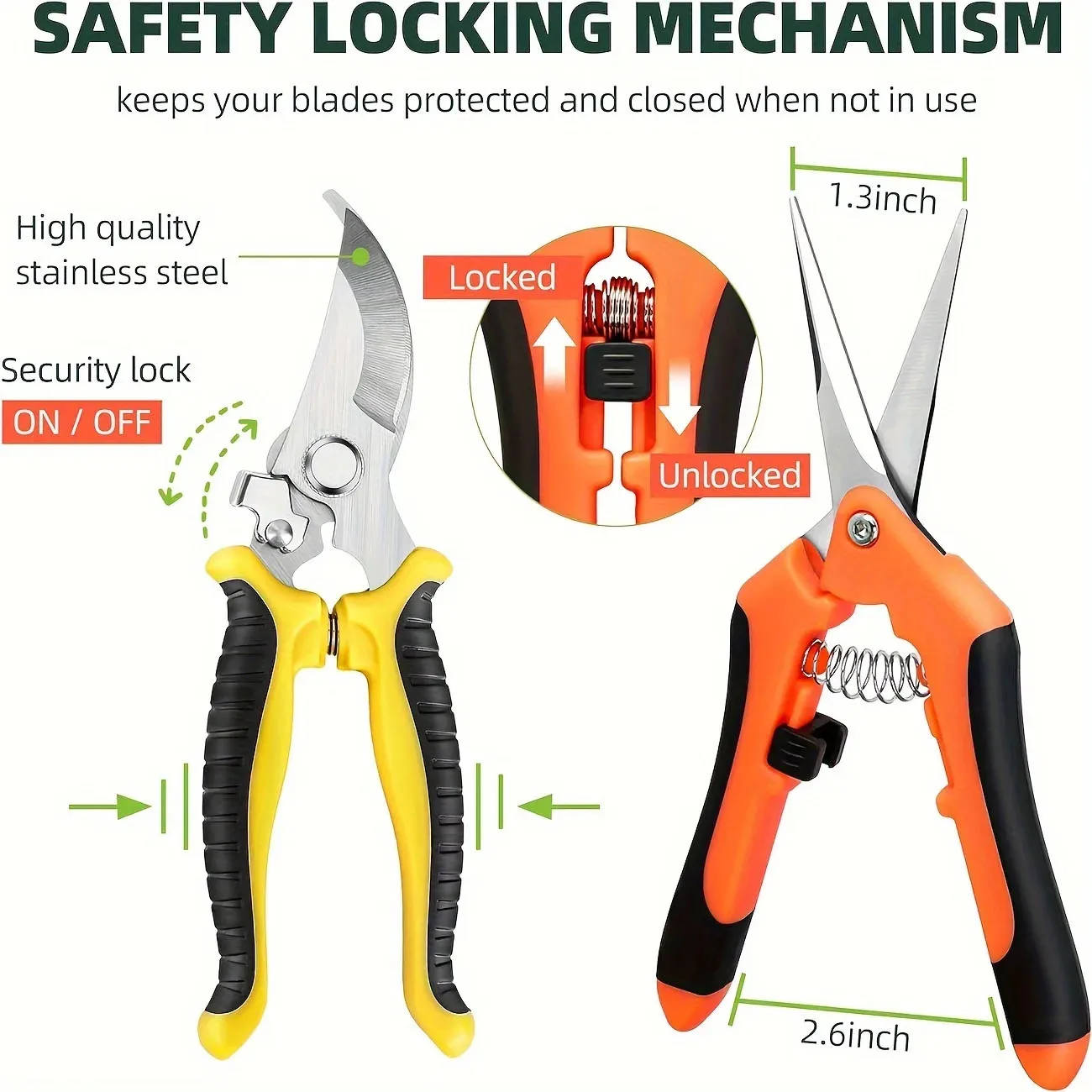 Набор садовых ножниц из 3 предметов. Эргономичные нескользящие ручки. Секаторы с предохранительным замком. Садовый набор для начинающих. Можно разрезать розы и многое другое!